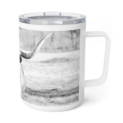 Coffee Mug - Black and White Longhorn Design - 10oz Insulated