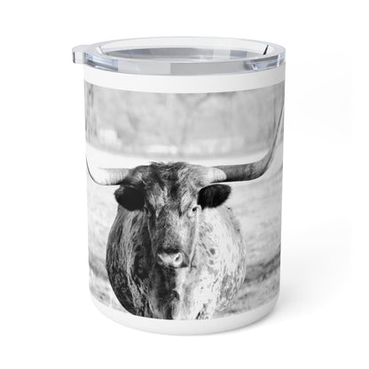 Coffee Mug - Black and White Longhorn Design - 10oz Insulated