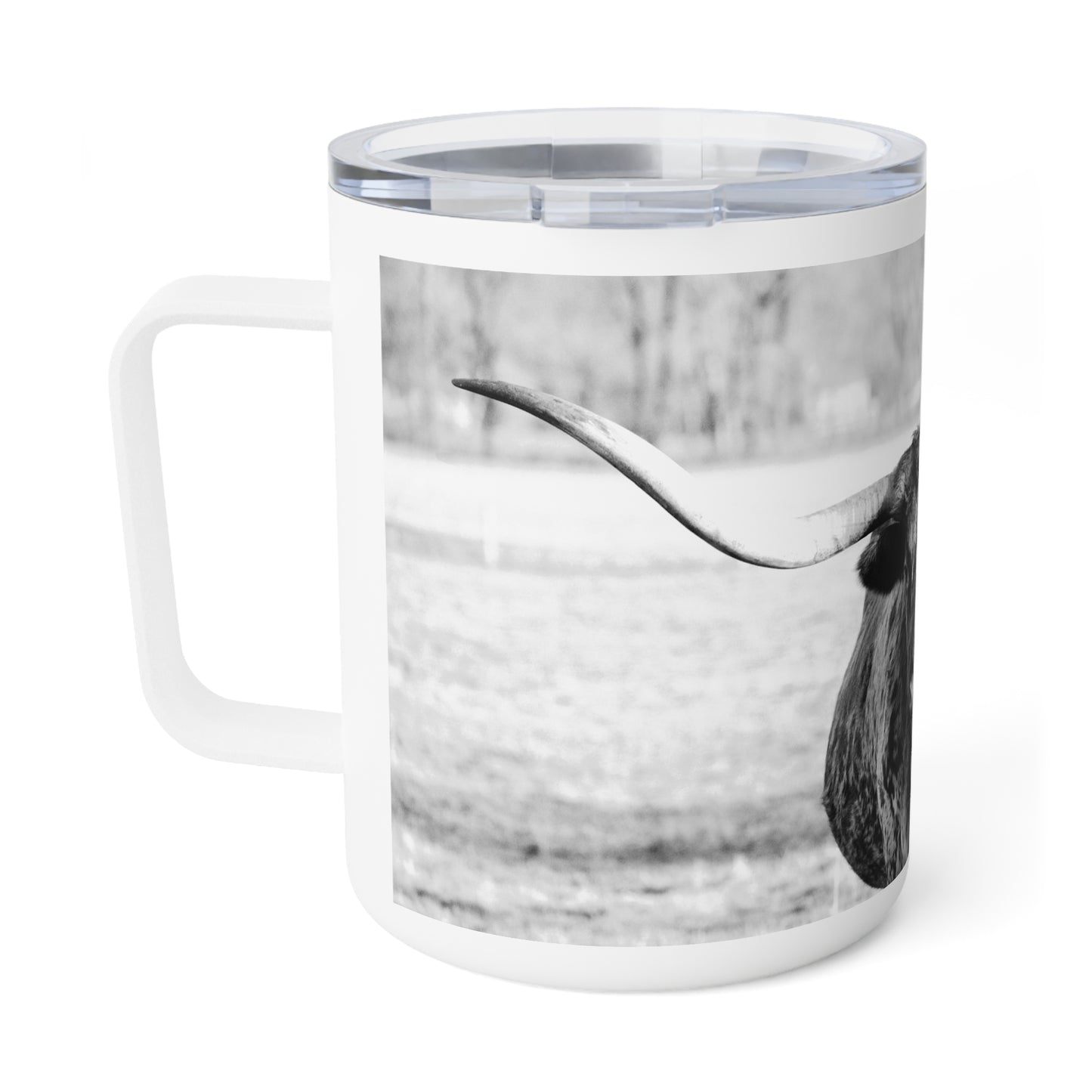 Coffee Mug - Black and White Longhorn Design - 10oz Insulated