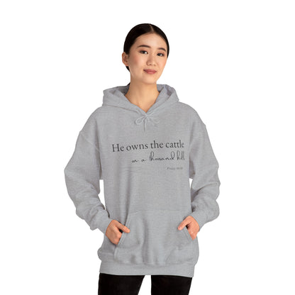 Christian Psalm Hoodie Sweatshirt with Cattle Silhouette Design