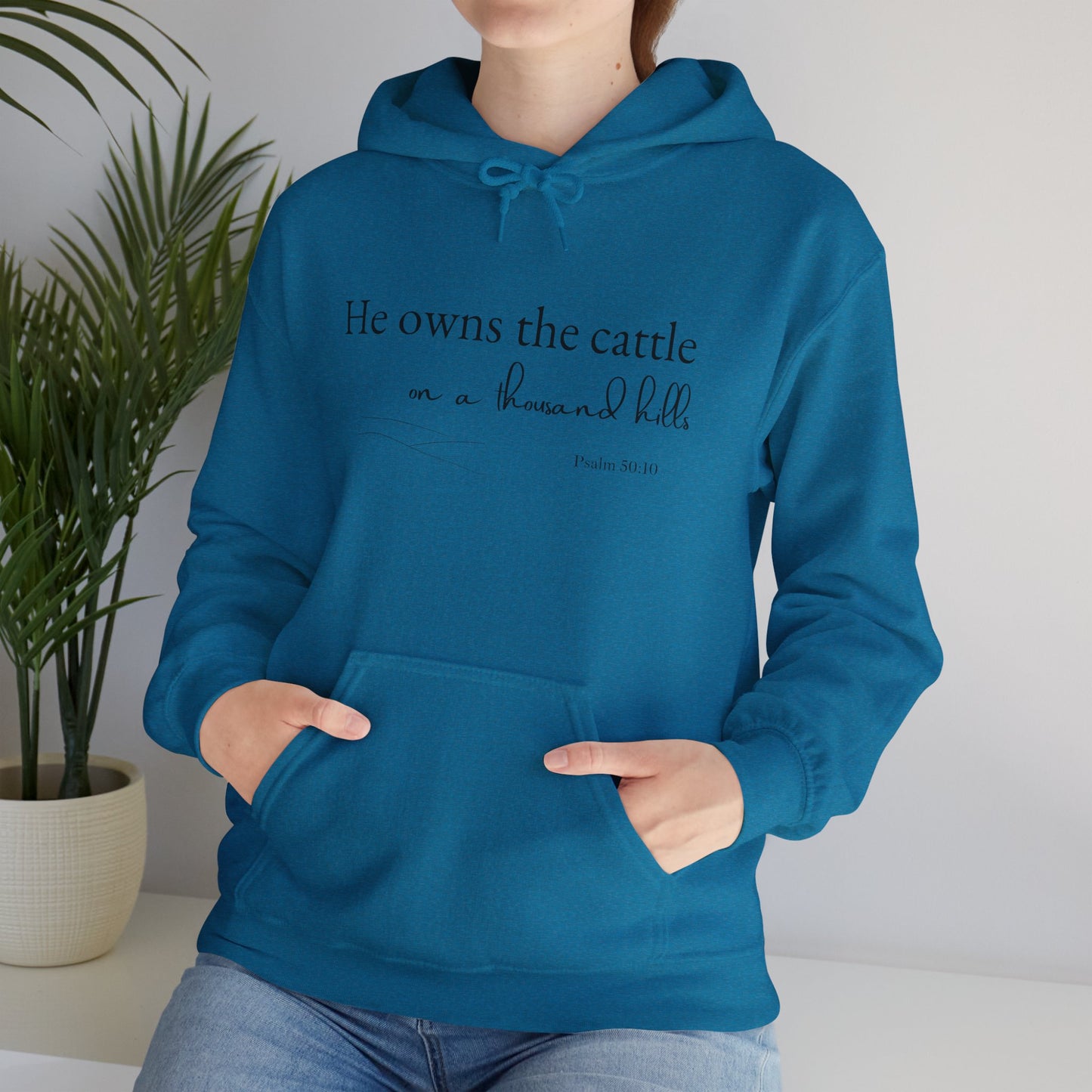 Christian Psalm Hoodie Sweatshirt with Cattle Silhouette Design