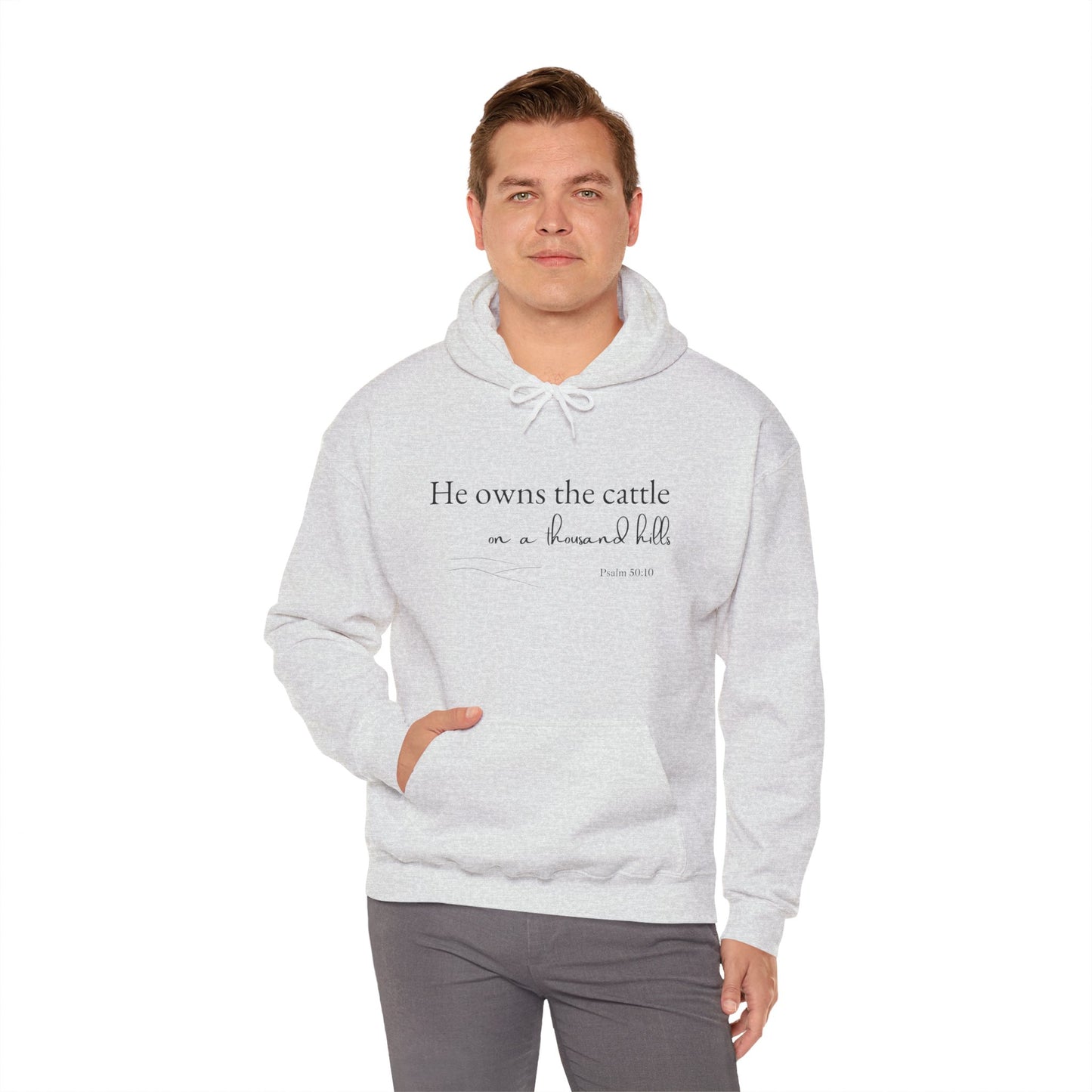 Christian Psalm Hoodie Sweatshirt with Cattle Silhouette Design