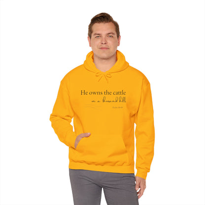 Christian Psalm Hoodie Sweatshirt with Cattle Silhouette Design