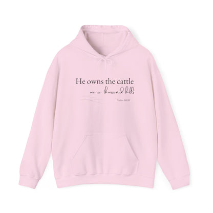 Christian Psalm Hoodie Sweatshirt with Cattle Silhouette Design