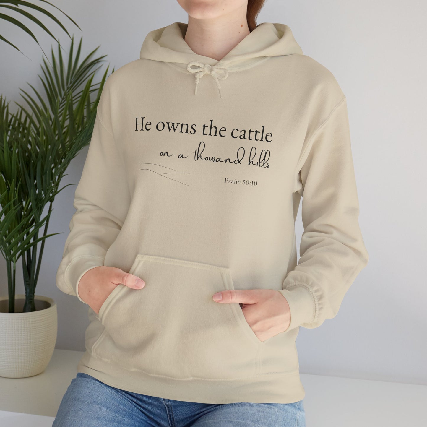 Christian Psalm Hoodie Sweatshirt with Cattle Silhouette Design