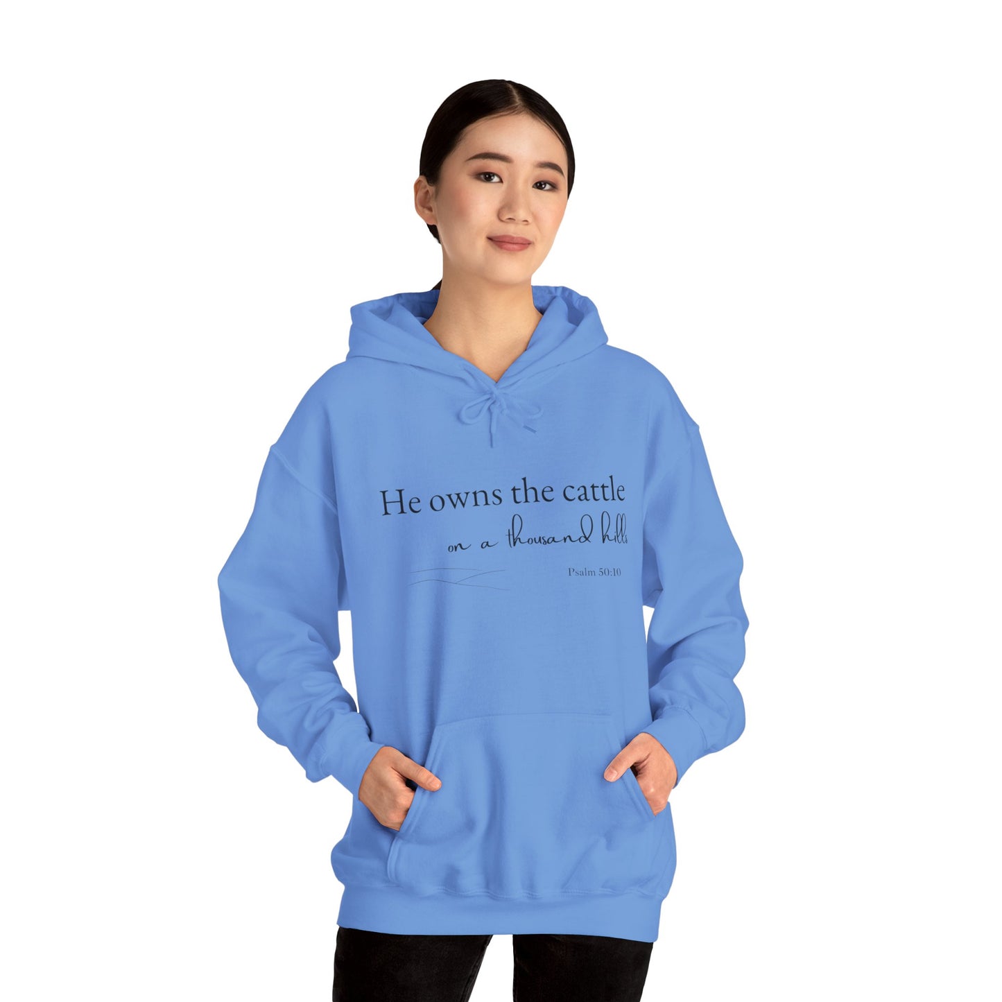 Christian Psalm Hoodie Sweatshirt with Cattle Silhouette Design