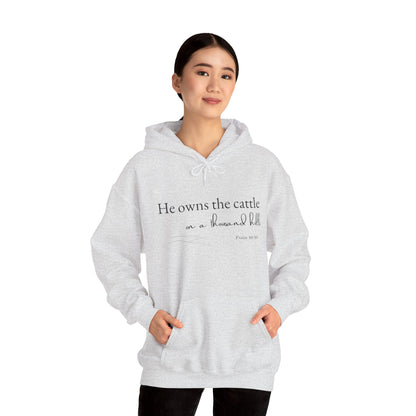 Christian Psalm Hoodie Sweatshirt with Cattle Silhouette Design