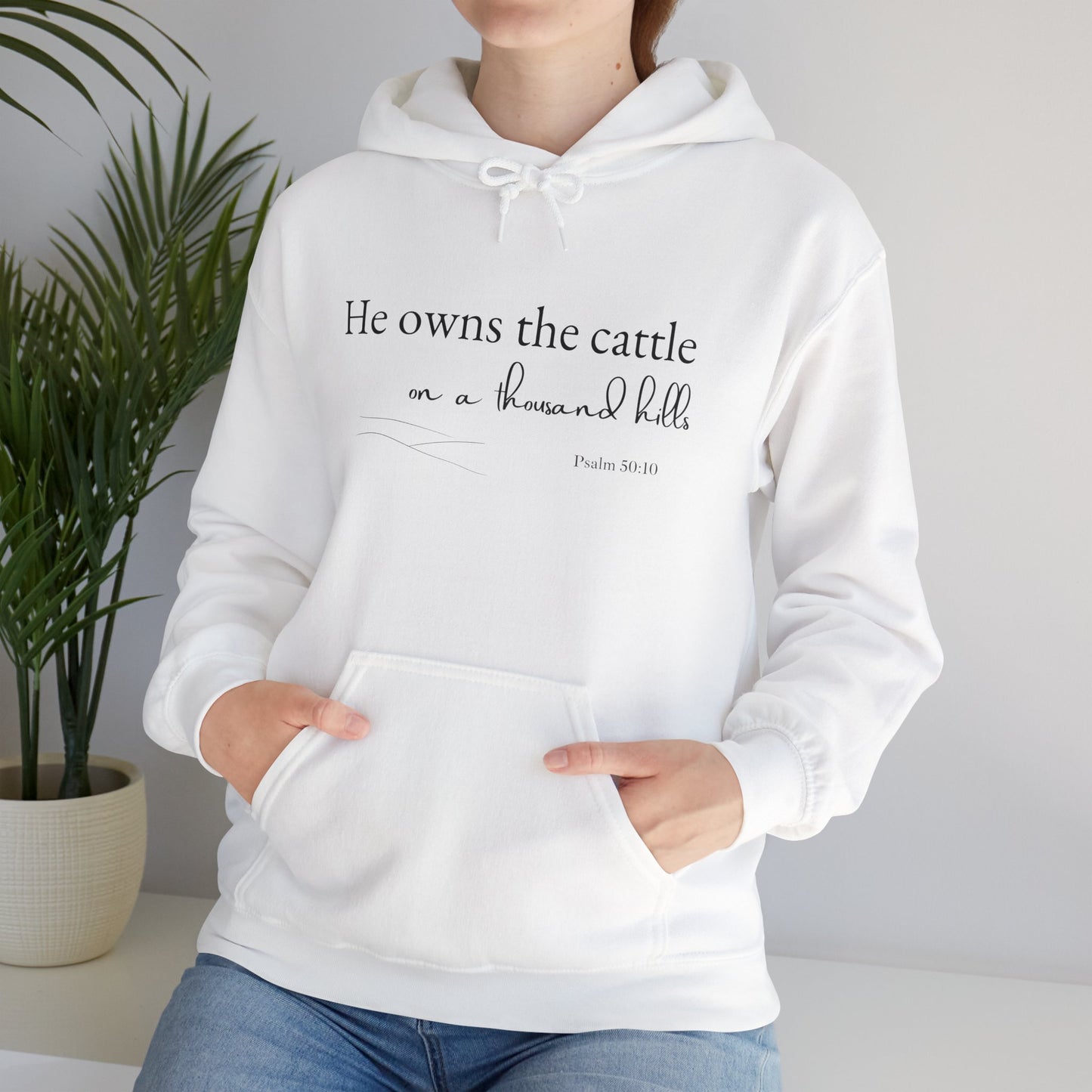 Christian Psalm Hoodie Sweatshirt with Cattle Silhouette Design