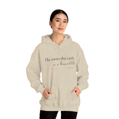 Christian Psalm Hoodie Sweatshirt with Cattle Silhouette Design