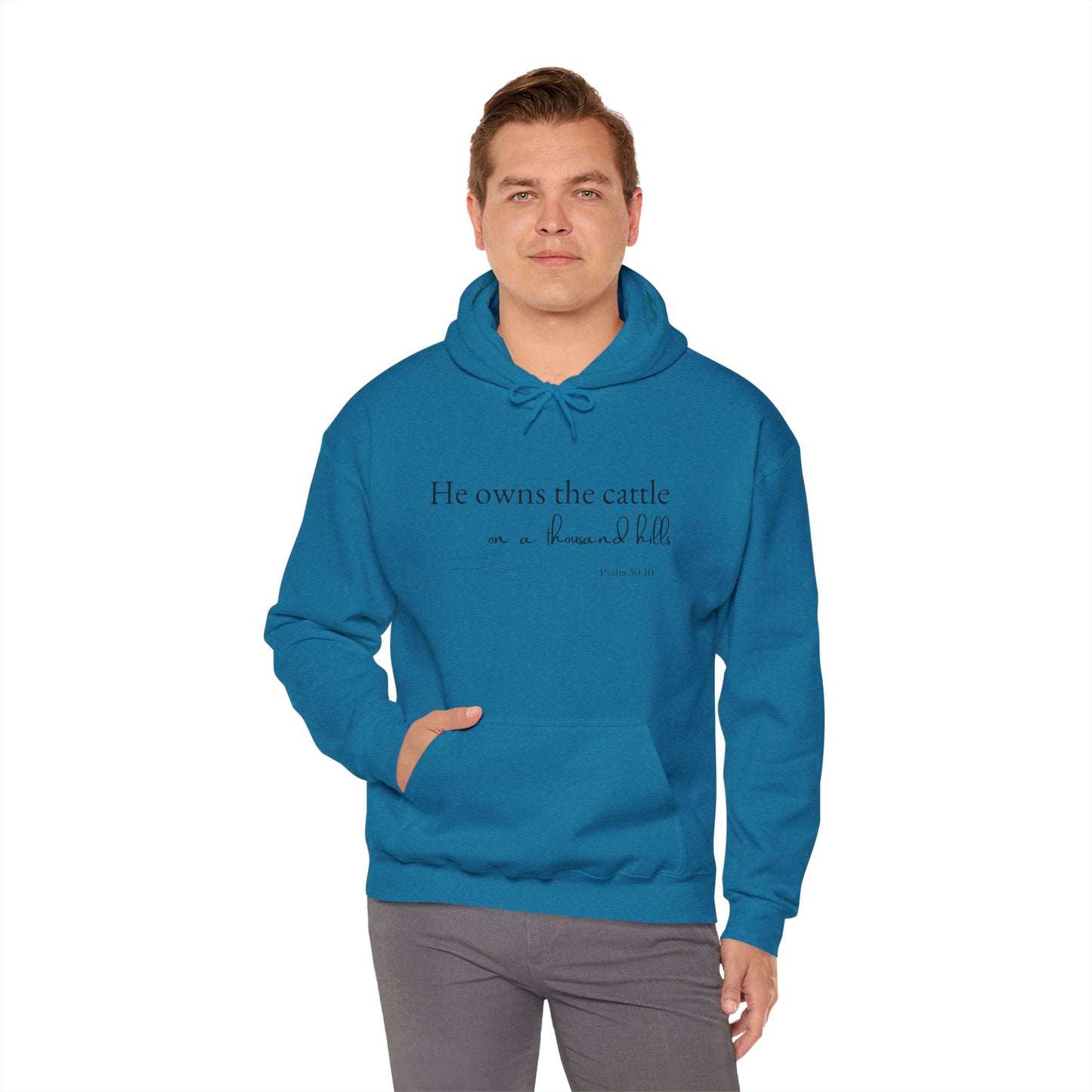 Christian Psalm Hoodie Sweatshirt with Cattle Silhouette Design