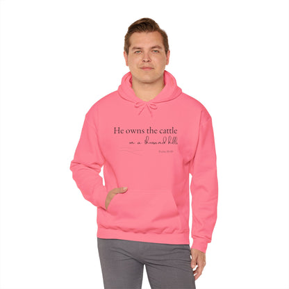 Christian Psalm Hoodie Sweatshirt with Cattle Silhouette Design