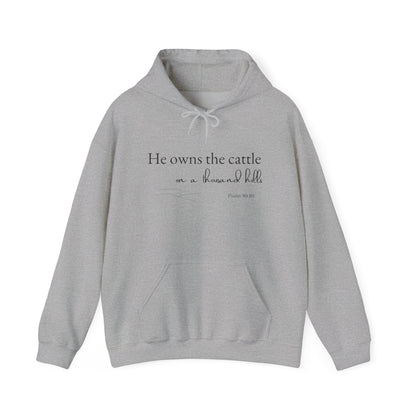 Christian Psalm Hoodie Sweatshirt with Cattle Silhouette Design